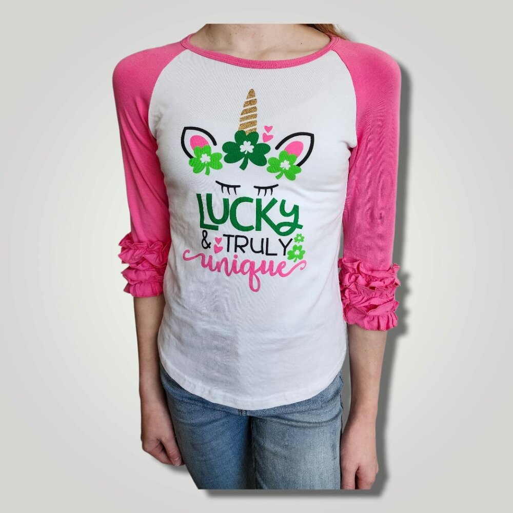 Sammie Jo 'Unique Unicorn' Pink Ruffle Baseball T-Shirt